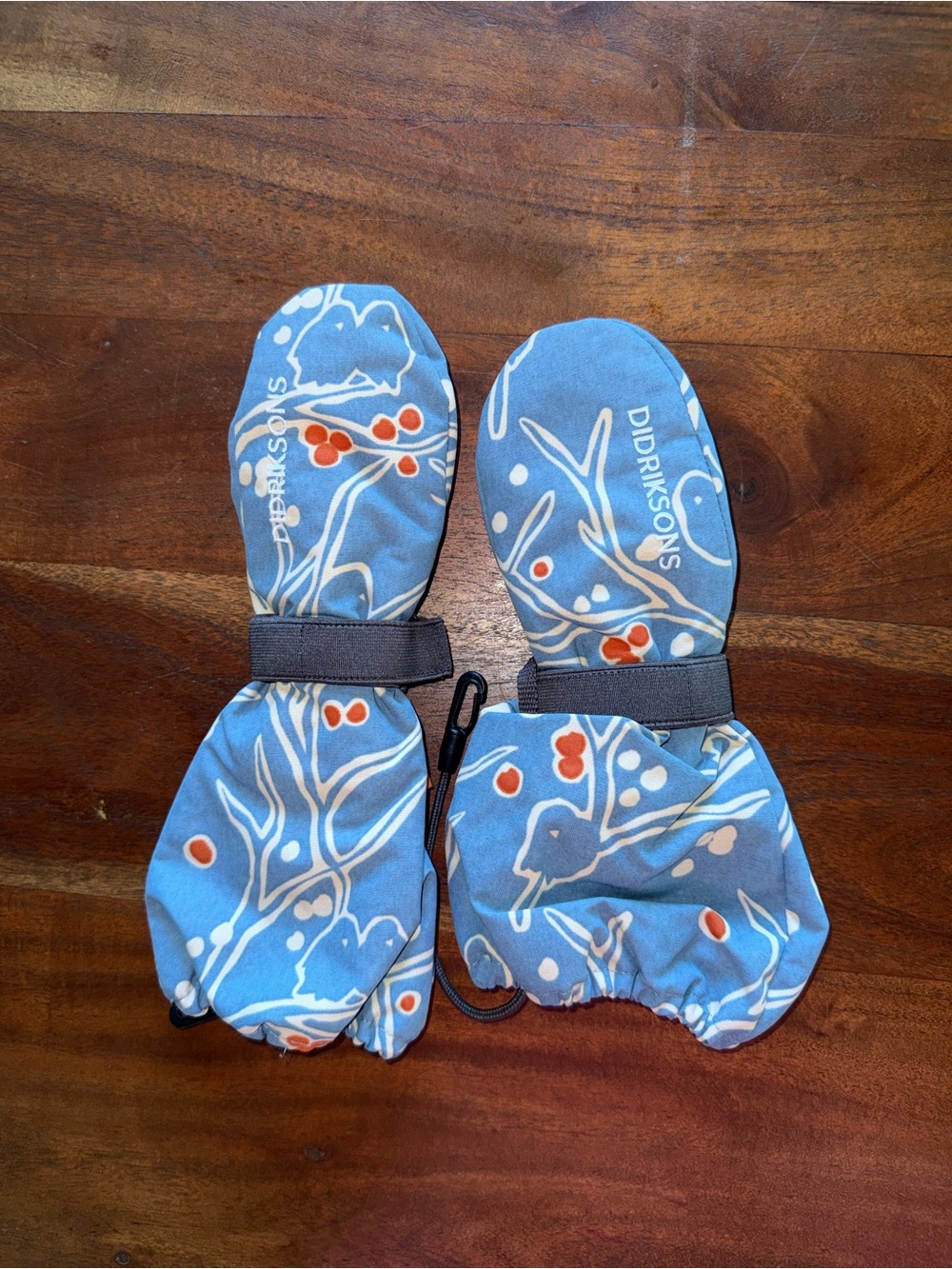 Blue Kids Mittens with Berry Print